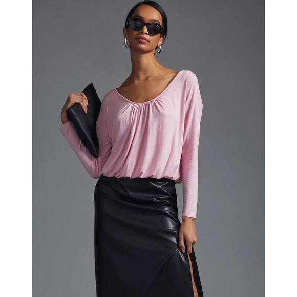 Maeve Bubble Hem Top Size S Pink Modal Long Sleeve Balletcore Anthropologie - Picture 2 of 13